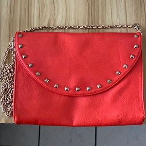 Red orange & gold studded satchel